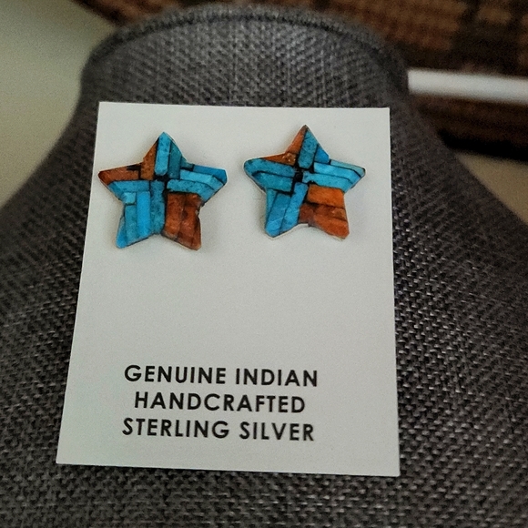 Gorgeous NWT Santo Domingo Inlay Turquoise & Coral Earrings - Picture 1 of 11